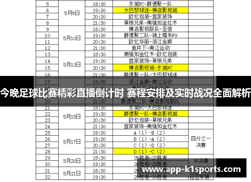 今晚足球比赛精彩直播倒计时 赛程安排及实时战况全面解析