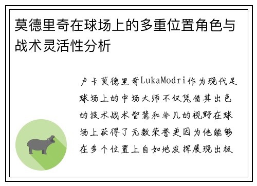 莫德里奇在球场上的多重位置角色与战术灵活性分析